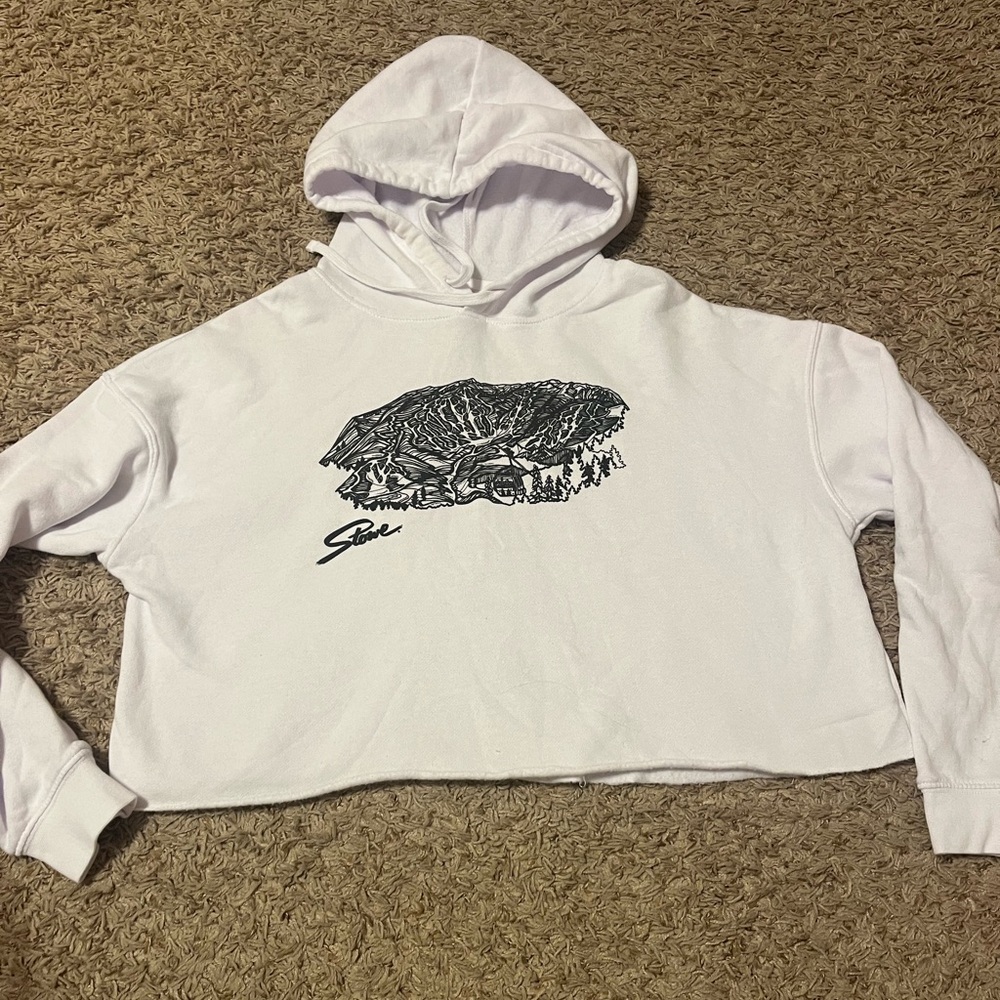 Stowe Mountain Cropped Hoodie with Graphic Design